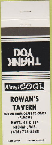 Matchbook Cover - Rowan's Tavern Neenah WI
