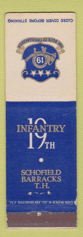 Matchbook Cover - 19th Infantry Rock of Chickamauga Schofield Barracks TH Hawaii
