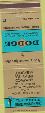 Matchbook Cover - Dodge Transmissions Longview WA