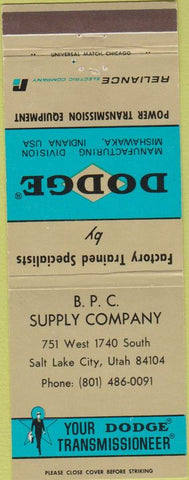 Matchbook Cover - Dodge Transmissions Salt Lake City UT