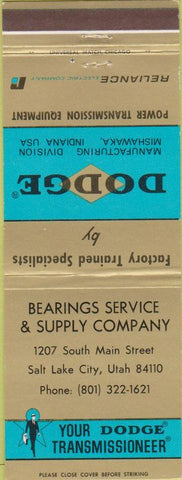 Matchbook Cover - Dodge Transmissions Salt Lake City UT