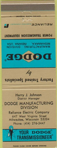 Matchbook Cover - Dodge Transmissions Milwaukee WI