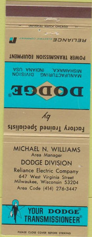 Matchbook Cover - Dodge Transmissions Milwaukee WI