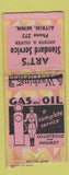 Matchbook Cover - Art's Standard oil gas Aitkin MN low phone # BOTAIL WEAR