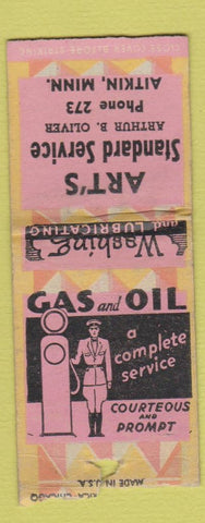 Matchbook Cover - Art's Standard oil gas Aitkin MN low phone # BOTAIL WEAR