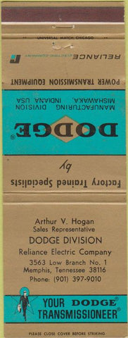 Matchbook Cover - Dodge Transmissions Memphis TN