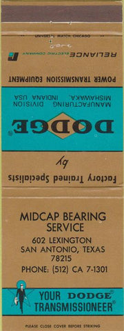 Matchbook Cover - Dodge Transmissions San Antonio TX