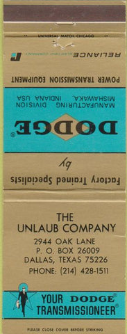 Matchbook Cover - Dodge Transmissions Dallas TX