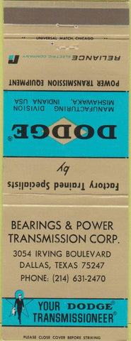 Matchbook Cover - Dodge Transmissions Dallas TX