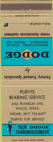 Matchbook Cover - Dodge Transmissions Waco TX