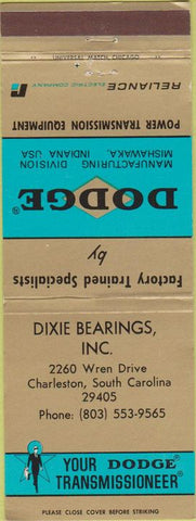 Matchbook Cover - Dodge Transmissions Charleston SC