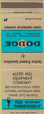 Matchbook Cover - Dodge Transmissions Lansing MI