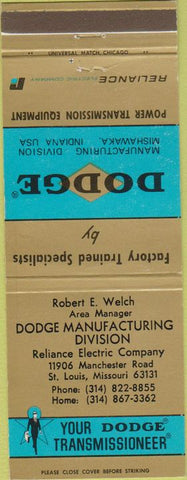 Matchbook Cover - Dodge Transmissions St Louis MO