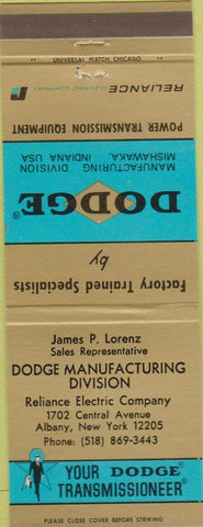 Matchbook Cover - Dodge Transmissions Albany NY