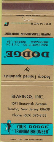 Matchbook Cover - Dodge Transmissions Trenton NJ