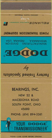Matchbook Cover - Dodge Transmissions South Point OH