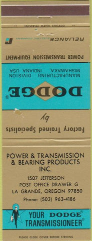 Matchbook Cover - Dodge Transmissions La Grande OR