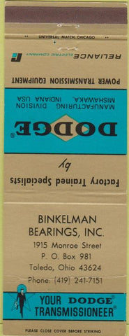 Matchbook Cover - Dodge Transmissions Toledo OH CREASE
