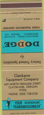 Matchbook Cover - Dodge Transmissions Calatskanie OR