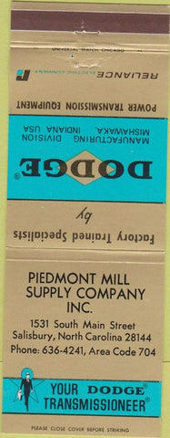 Matchbook Cover - Dodge Transmissions Salisbury NC