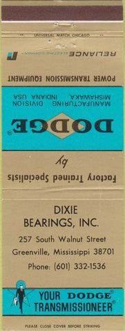 Matchbook Cover - Dodge Transmissions Greenville MS