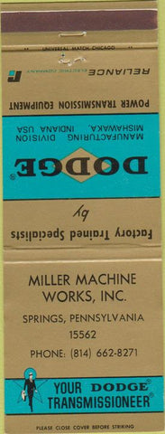 Matchbook Cover - Dodge Transmissions Springs PA
