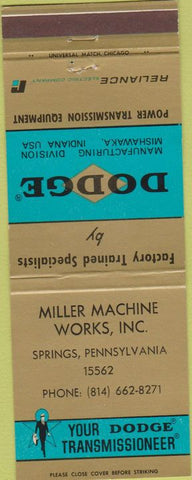 Matchbook Cover - Dodge Transmissions Springs PA