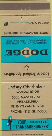 Matchbook Cover - Dodge Transmissions Philadelphia PA
