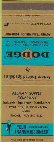 Matchbook Cover - Dodge Transmissions Tower City PA