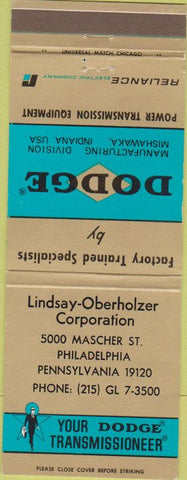 Matchbook Cover - Dodge Transmissions Philadelphia PA