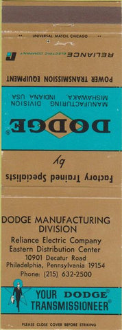 Matchbook Cover - Dodge Transmissions Philadelphia PA