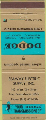 Matchbook Cover - Dodge Transmissions Erie PA