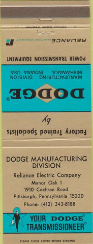 Matchbook Cover - Dodge Transmissions Pittsburgh PA