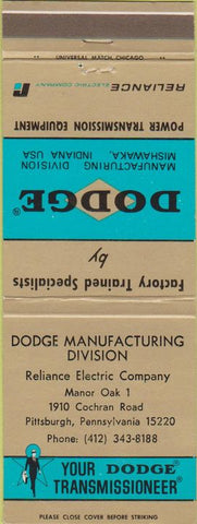 Matchbook Cover - Dodge Transmissions Pittsburgh PA