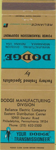 Matchbook Cover - Dodge Transmissions Philadelphia PA