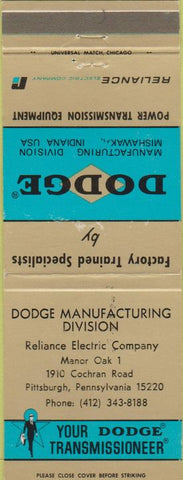 Matchbook Cover - Dodge Transmissions Pittsburgh PA