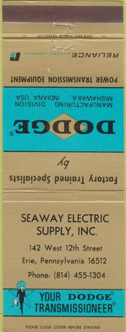 Matchbook Cover - Dodge Transmissions Erie PA