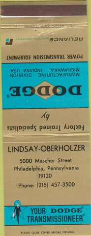 Matchbook Cover - Dodge Transmissions Philadelphia PA