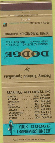 Matchbook Cover - Dodge Transmissions Macon Atlanta GA Valdosta Albany