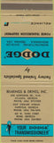 Matchbook Cover - Dodge Transmissions Atlanta Hapeville Rome GA