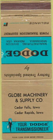 Matchbook Cover - Dodge Transmissions Cedar Falls Rapids IA CREASE