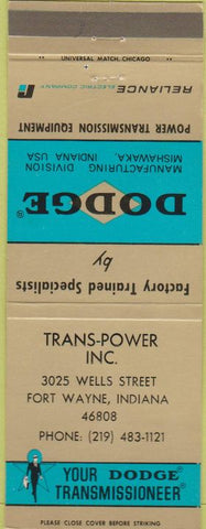 Matchbook Cover - Dodge Transmissions Fort Wayne IN