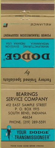 Matchbook Cover - Dodge Transmissions South Bend IN