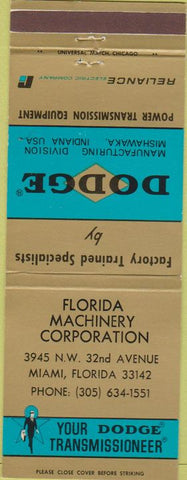 Matchbook Cover - Dodge Transmissions Miami FL