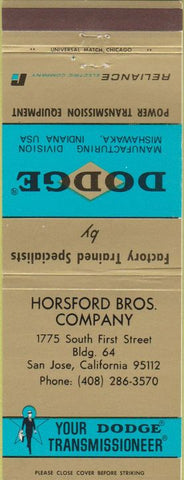 Matchbook Cover - Dodge Transmissions San Jose CA