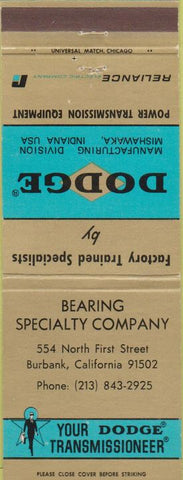 Matchbook Cover - Dodge Transmissions Burbank CA