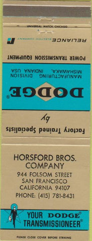 Matchbook Cover - Dodge Transmissions San Francisco CA