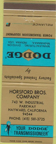 Matchbook Cover - Dodge Transmissions Hayward CA
