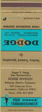 Matchbook Cover - Dodge Transmissions Sacramento CA