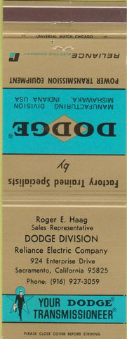 Matchbook Cover - Dodge Transmissions Sacramento CA